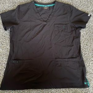 Med couture black scrub top. Active wear fabric